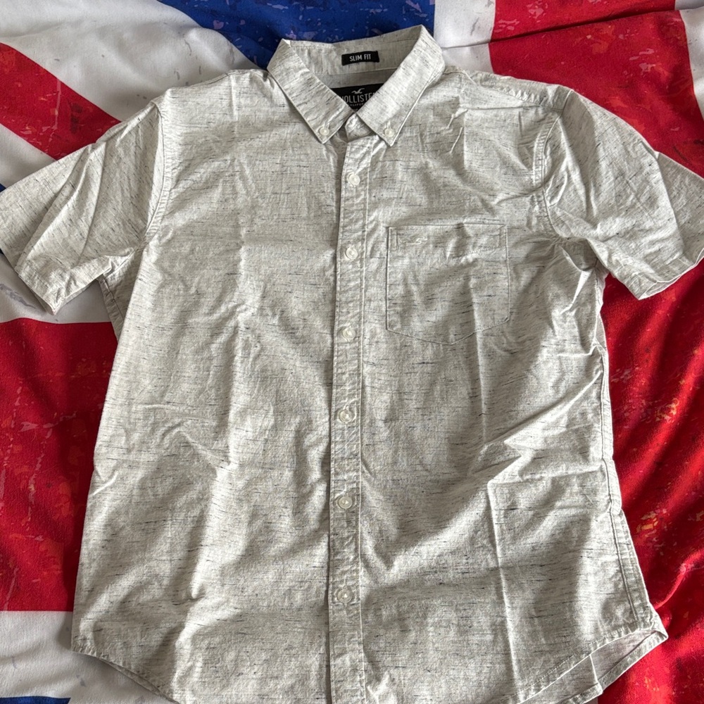 Hollister Light Grey/Black flecks Casual Button Down Slim fit Shirt